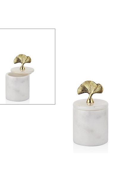 SETABIANCA White-Gold Evza Ginko Decorative Box with Marble Base