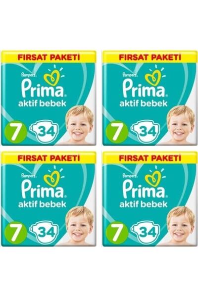 Prima Aktif Bebek 7 Numara 15+kg 34 Adet X 4 Adet