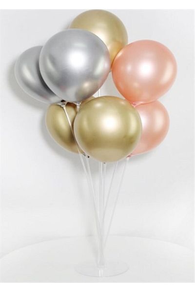 Çemrek Süs Parti Gold Silver Rose Balloon Stand - 1 Stand and 10 Chrome Balloons