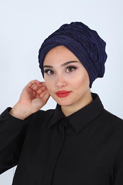 Sahra Şal Dünyası Piliseli Burgulu Bone Lacivert