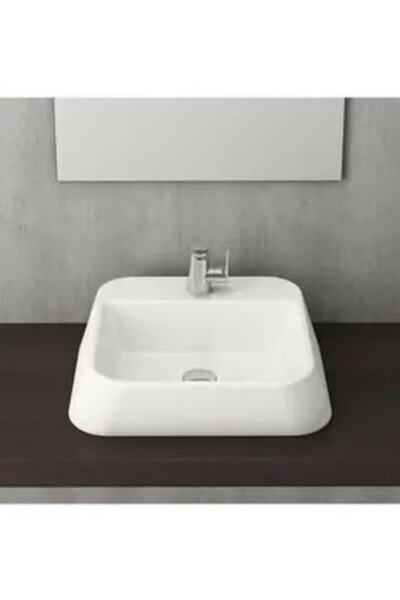 Bocchi Banyoburda | Firenze Batarya Bankli Tezgah Üstü Çanak Lavabo Parlak Beyaz ( Korüklu Sifon Dahil)