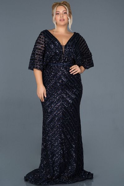 Abiyefon Plus Size Navy Blue Evening Dress - Long Sequin Sequin, Abu900