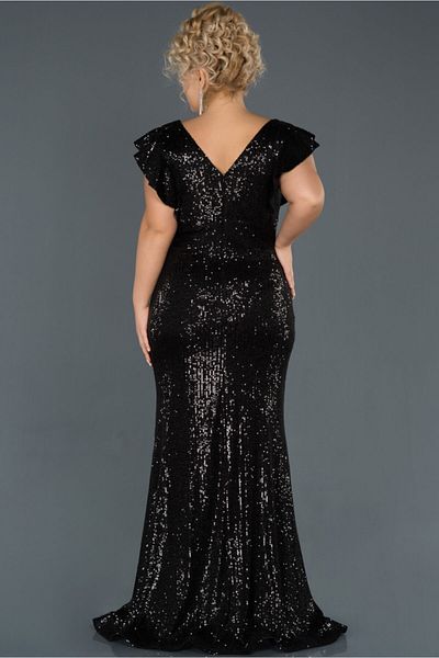 Abiyefon Black Sequin Large Size Fishnet Evening Dress Abu1045