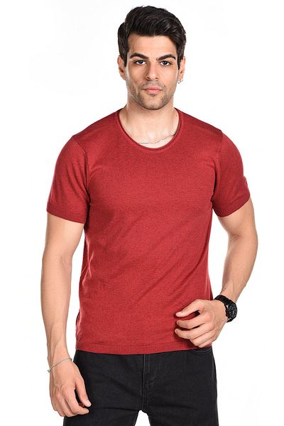Trist Star Red Men's Combed Cotton Crew Neck Short Sleeve Summer Knitwear