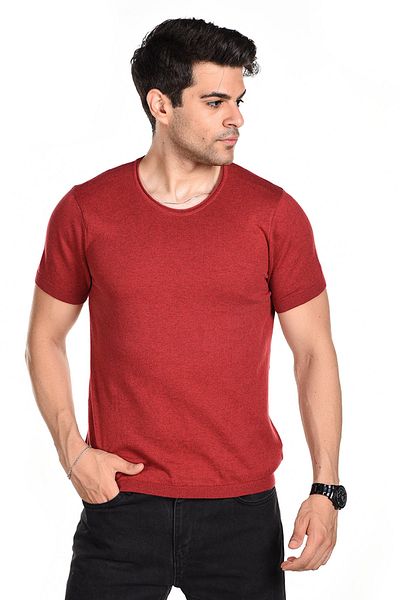 Trist Star Red Men's Combed Cotton Crew Neck Short Sleeve Summer Knitwear