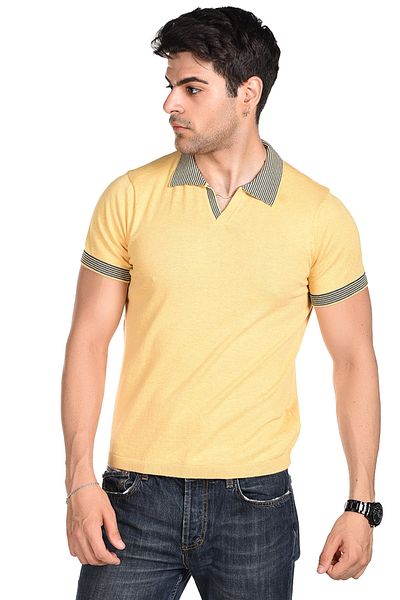 Trist Star Yellow Men's Combed Cotton Polo Collar Short Sleeve Summer Knitwear