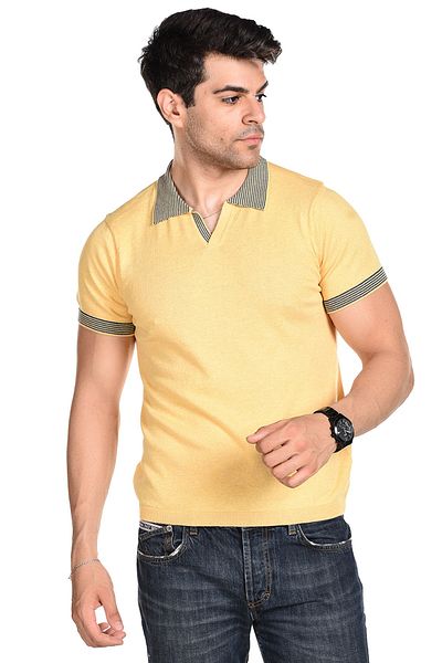 Trist Star Yellow Men's Combed Cotton Polo Collar Short Sleeve Summer Knitwear
