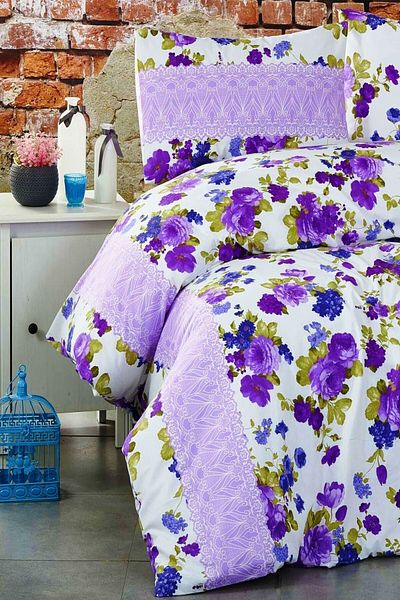 MAJESTE Toprak Ev Elegant 100% Cotton Pastel Tone Floral Double Duvet Cover Set-12082