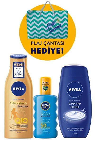 NIVEA Güneş Spreyi Spf50+ 200 ml & Sıkılaştırıcı Vücut Losyonu 200 ml & Duş J...