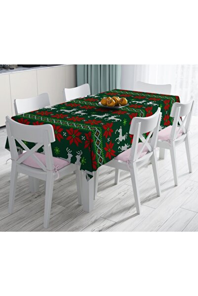Realhomes Yeşil Zeminde Yılbaşı Geyikleri Desenli Dekoratif Leke Tutmaz Masa ...