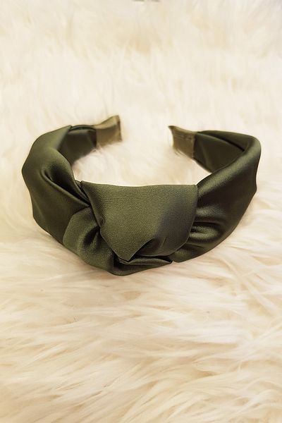BAHELS Women's Green Color Satin Knotted Luxury Model Crown Hair Band