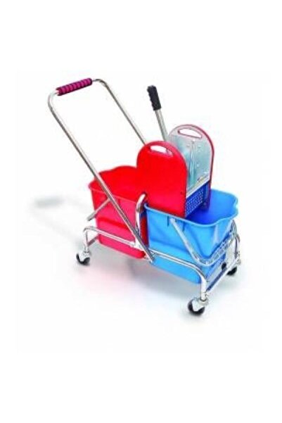 Çelik Presli Çift Kovalı Temizlik Arabası Seti