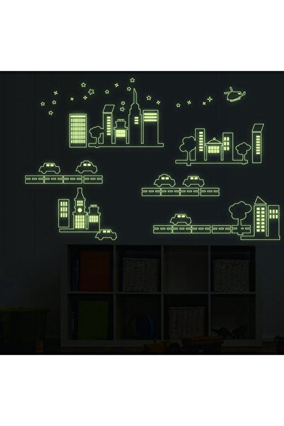 CRYSTAL KIDS Karanlıkta Parlayan Fosforlu Şehir Bebek Odası Dekorasyonu Duvar...