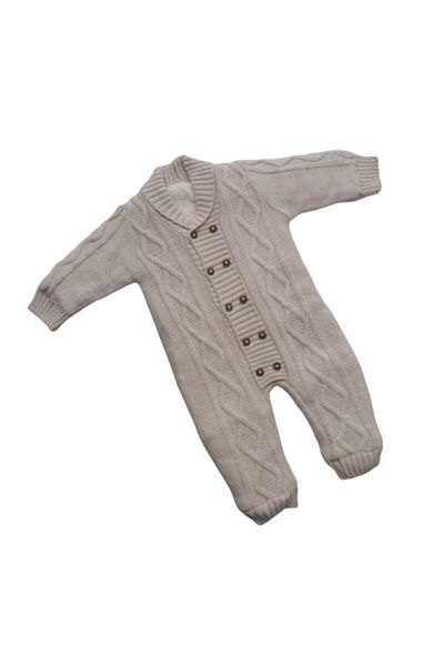 Puppis Baby Unisex Baby Beige Shawl Collar Welsoft Knitwear Jumpsuit