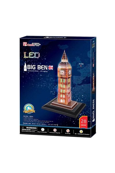 Cubic Fun أحجية ثلاثية الأبعاد مكونة من 28 قطعة برج ساعة بيج بن - المملكة المتحدة (مع أضواء LED)