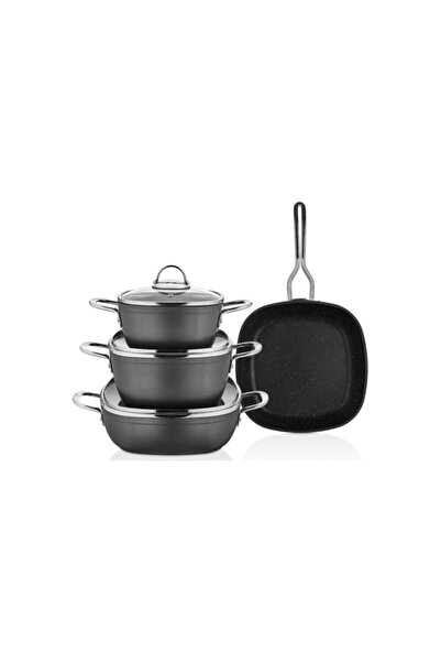 Schafer Tencere Seti Gastronomie 4'lü Granit Set Inox Füme Yanmaz Yapışmaz