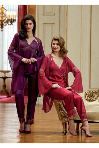 Nurteks Women's Satin Pajama Set 3-Piece