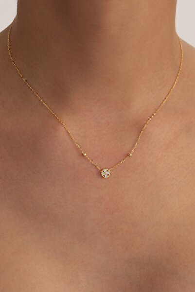 Bilsen Store 925 Ayar Gümüş Altın Kaplama Beyaz Zirkon Taşlı Toplu Kolye