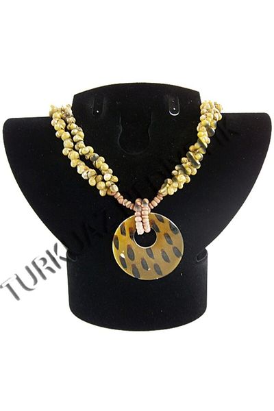evinizdeki okyanus esintisi turkuaz hediyelik Mother of Pearl Shell Necklace - Green Round Ring