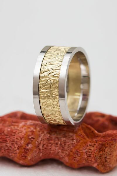 Silver Self Gümüş Alyans Ağaç Kabuğu