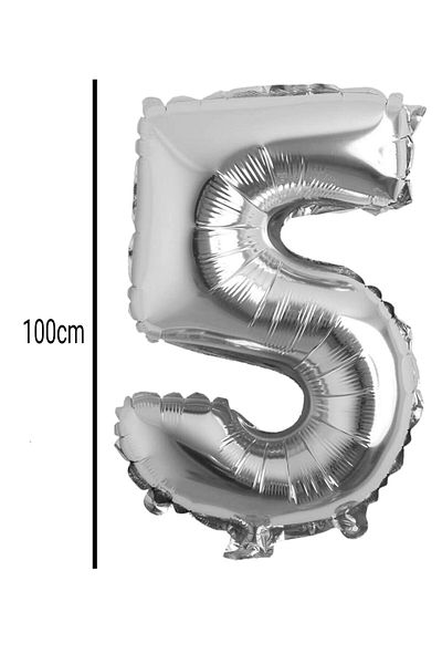 E Elmas Number 5 Foil Balloon Silver (76cm)
