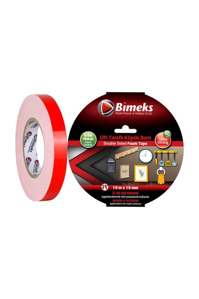 bimeks Çift Taraflı Extra Güçlü Köpük Montaj Bandı - 10 Mt X 19 Mm