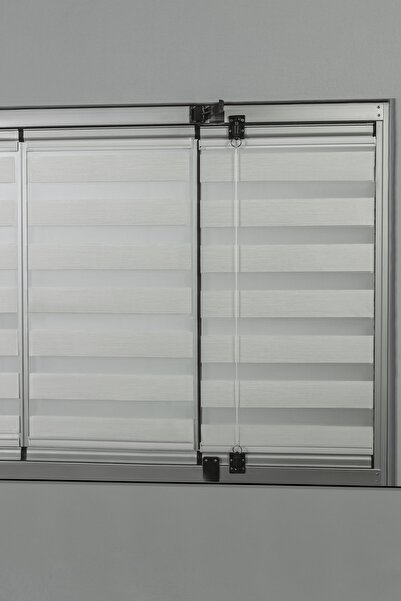 VENTİ PERDE Kırık Beyaz Cam Balkon Sürgülü Cam Perdesi Brillant Yapıştırmalı Zebra Perde Venti Vcb2807