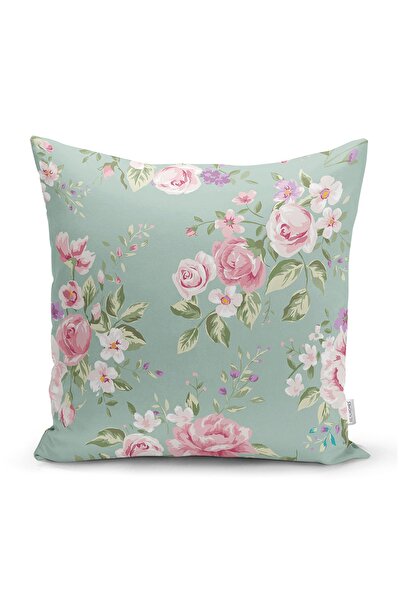 Realhomes Renkli Zemin Üzerinde Gül Desenli Dijital Baskılı Modern Yastık Kır...