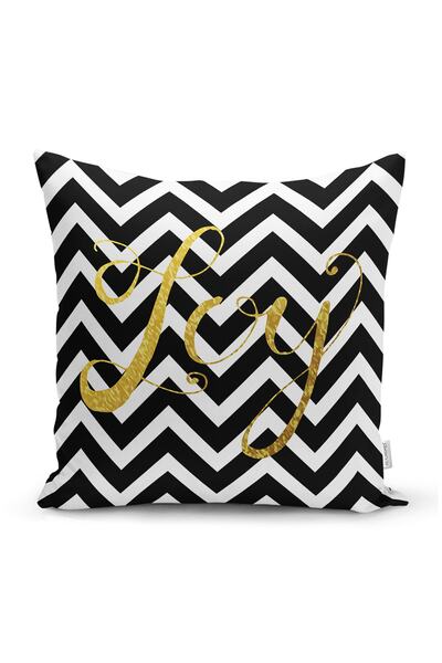 Realhomes Black Zigzag Modern Pillow Cushion Cover with Gold Detail on White ...