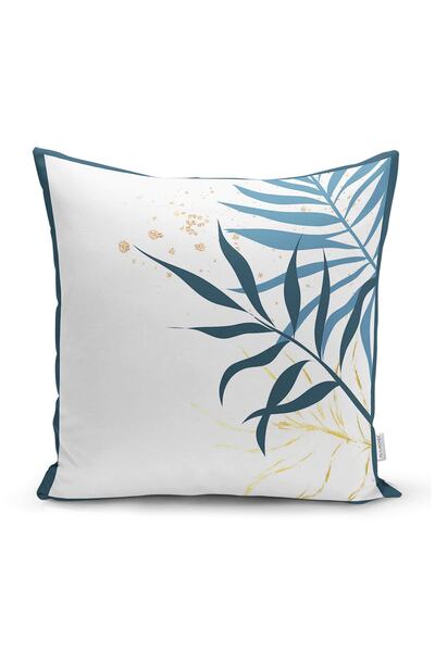 Realhomes غطاء وسادة رمي حديث مطبوع رقميًا بنمط أوراق ملونة على خلفية بيضاء