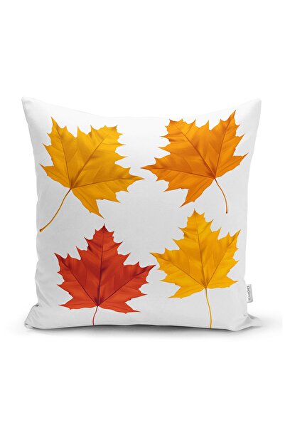 Realhomes Autumn Leaf Patterned Digital Printed Modern Rectangular Pillow Thr...