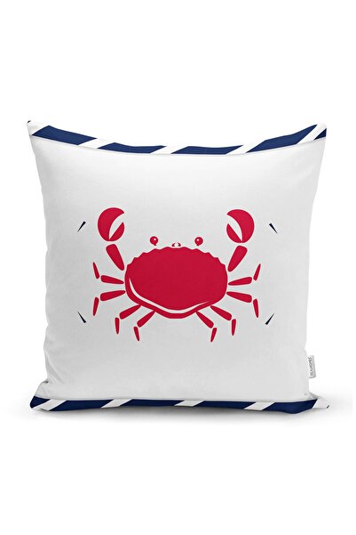 Realhomes Beyaz Zeminli Renkli Yengeç Desenli Dijital Baskılı Modern Yastık K...