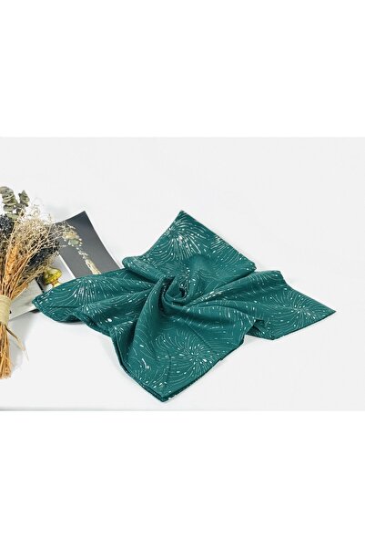 MOM COLLECTİON Kadın Yeşil Varaklı Tülbent Havaifişek Desenli  Eşarp