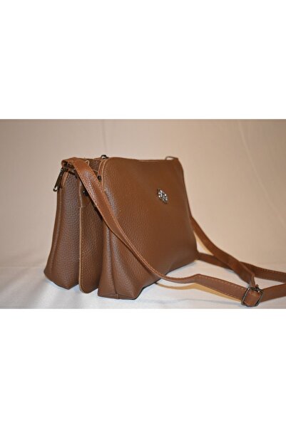 TinyMiny حقيبة كتف نسائية بنية بثلاثة أقسام