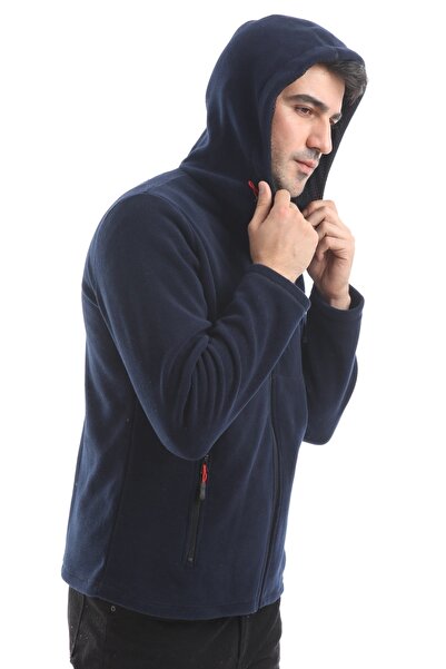 VEGA PORT Чоловічий синій флісовий худі з капюшоном і блискавкою