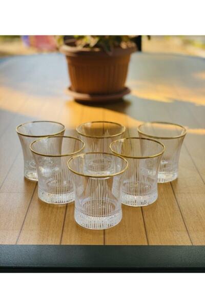 Paşabahçe كأس للمشروبات الغازية مزين يدويًا بالذهب والمذهب ويتسع لـ 6 أشخاص