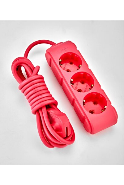 UFO Fuşya Topraklı Bakır Kablolu Üçlü Grup Priz 7 Metre