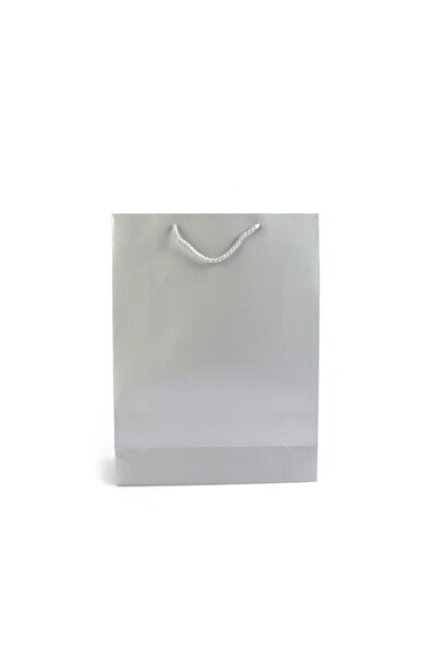 PAKETPARTİ Karton Çanta Mat Gümüş Selefonlu 14x17x6 Cm (25'li)