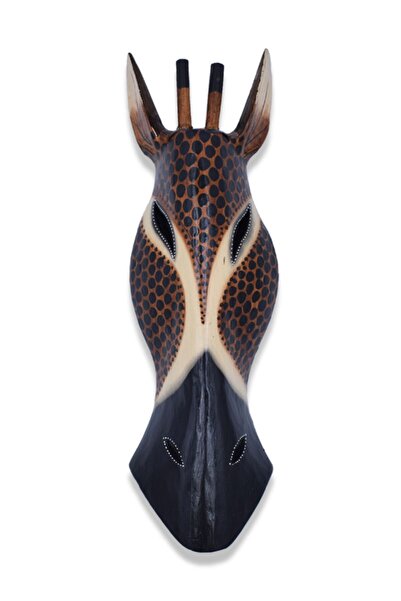 Hedicaret Zürafa Kafası Maske, 50 cm, Benekli, Duvar Objesi, Ahşap Mask