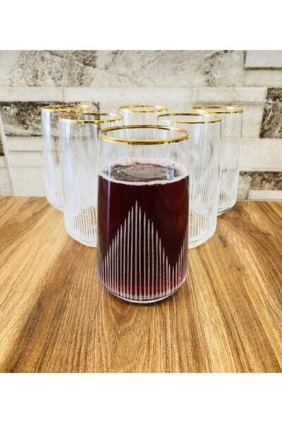 Paşabahçe -Lav Gold Gilded Set of 6 Water and Soft Drink Glasses