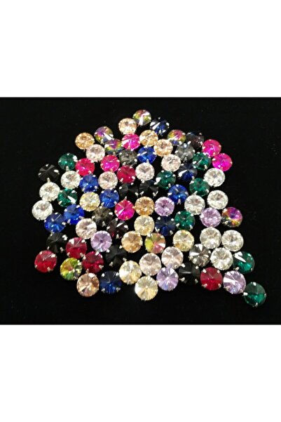 yiğit aksesuar 12 Mm Yuvarlak Kasalı Dikme Cam Taş Karışık Paket (50 Adet)