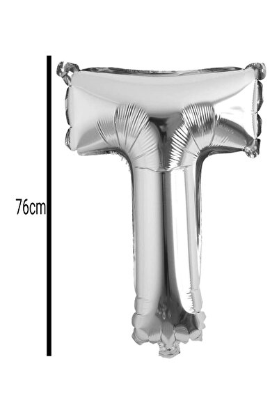 E Elmas بالون عيد ميلاد من الفويل على شكل حرف T فضي (76 سم)