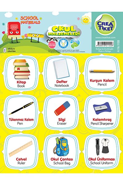 CREA ETİKET Creatiket Eğitici Çıkartma Ingilizce*türkçe (okul Malzemeleri)
