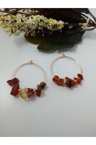 BalıkHediyelik Natural Stone Agate Hoop Earrings