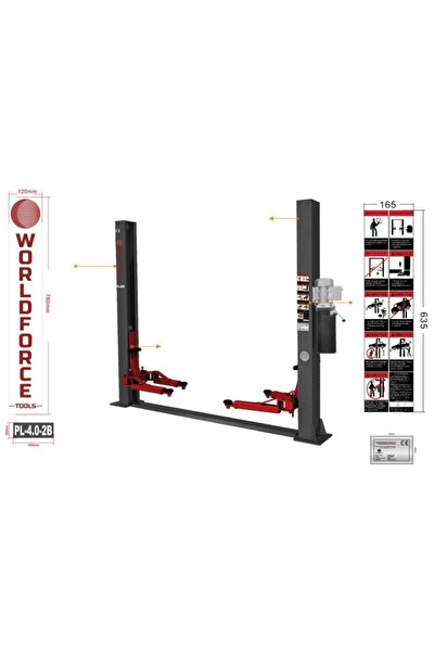 WORLDFORCE TOOLS Worldforce 4 Ton Yarım Otomatik Sütunlu Lift Ithal Ürün Profesyonel Servis Ekipmanı