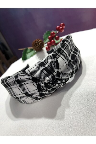 Juno Aksesuar Карирана черно-бяла корона с възли