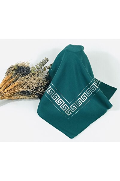 MOM COLLECTİON Yeşil Varaklı Tülbent Pano Desenli Eşarp