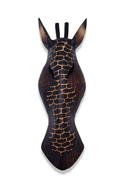Hedicaret Zürafa Kafası Maske, 50 cm, Koyu Tonlar, Duvar Objesi, Ahşap Mask