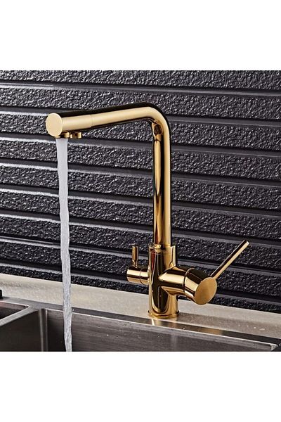 Mayaglory 3 Way Purification Faucet Gold Kitchen Sink with Gold Purification Outlet Hot-cold Mix