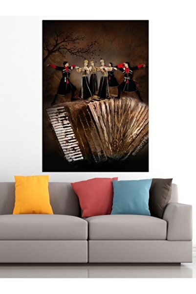 caddeko Forklorik Kafkas Dansçıları ve Akordiyon Kanvas Tablo 50x70cm